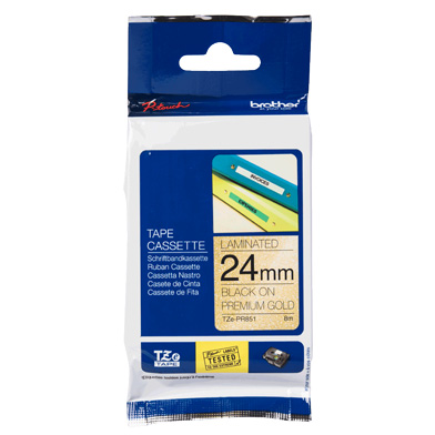 Brother TZEPR851 TZe-PR851 24mm Labelling Tape Cassette (Black On Premium Gold)