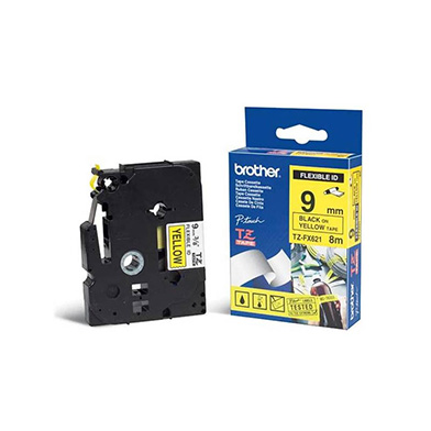 Brother TZFX621 TZ-FX621 9mm Flexible Labelling Tape (BLACK ON YELLOW)