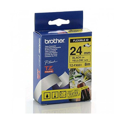 Brother TZFX651 TZ-FX651 24mm Flexible Labelling Tape (BLACK ON YELLOW)