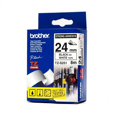 Brother TZS251 TZ-S251 24mm Labelling Tape (BLACK ON WHITE STRONG ADHESIVE)