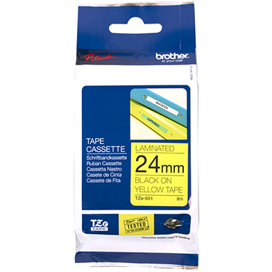 Brother TZE651 TZe-651 24mm Labelling Tape (BLACK ON YELLOW)