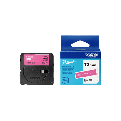 Brother BTAGP35 BTAG-P35 12mm Labelling Tape (WHITE ON PINK)