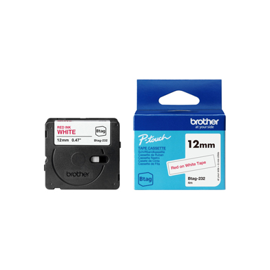 Brother BTAG232 BTAG-232 12mm Labelling Tape (RED ON WHITE)