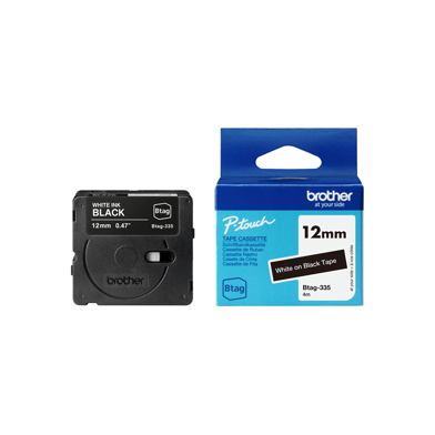 Brother BTAG335 BTAG-335 12mm Labelling Tape (WHITE ON BLACK)