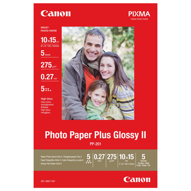 Canon 2311B053 PP-201 Glossy Photo Paper - 275gsm (10 x 15cm / 5 Sheets)