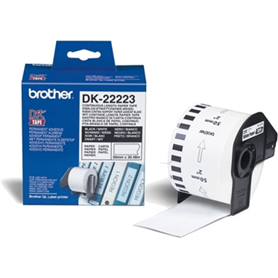 Brother DK22223 DK-22223 50mm Continuous Paper Label Roll (BLACK ON WHITE)