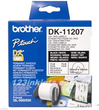 Brother DK-11207 58mm CD/DVD Film Label Roll (BLACK ON WHITE)