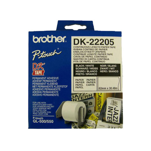 Brother DK22205 DK-22205 62mm Continuous Paper Label Roll (BLACK ON WHITE)