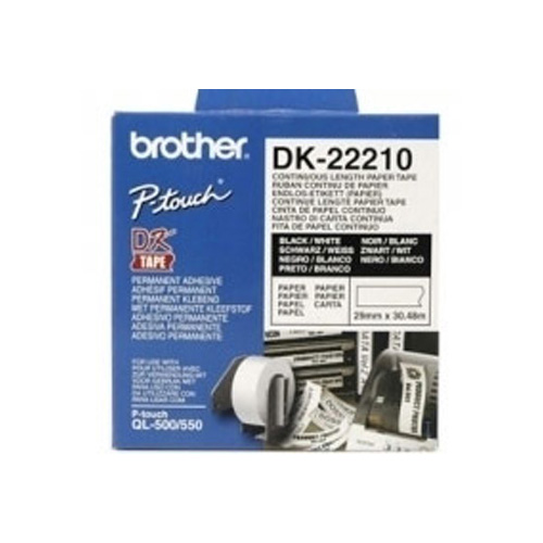 Brother DK22210 DK-22210 29mm Continuous Paper Label Roll (BLACK ON WHITE)
