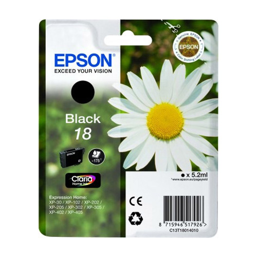 Epson C13T18014012 18 Black Ink Cartridge (175 Pages)