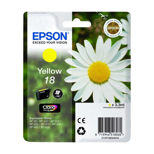 Epson C13T18044012 18 Yellow Ink Cartridge (180 Pages)