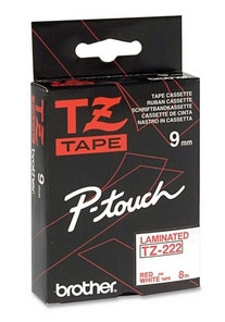 Brother TZ222 TZ-222 9mm Laminated Labelling Tape (RED ON WHITE)