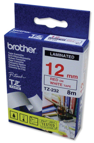 Brother TZ232 TZ-232 12mm Matte Labelling Tape (RED ON WHITE)