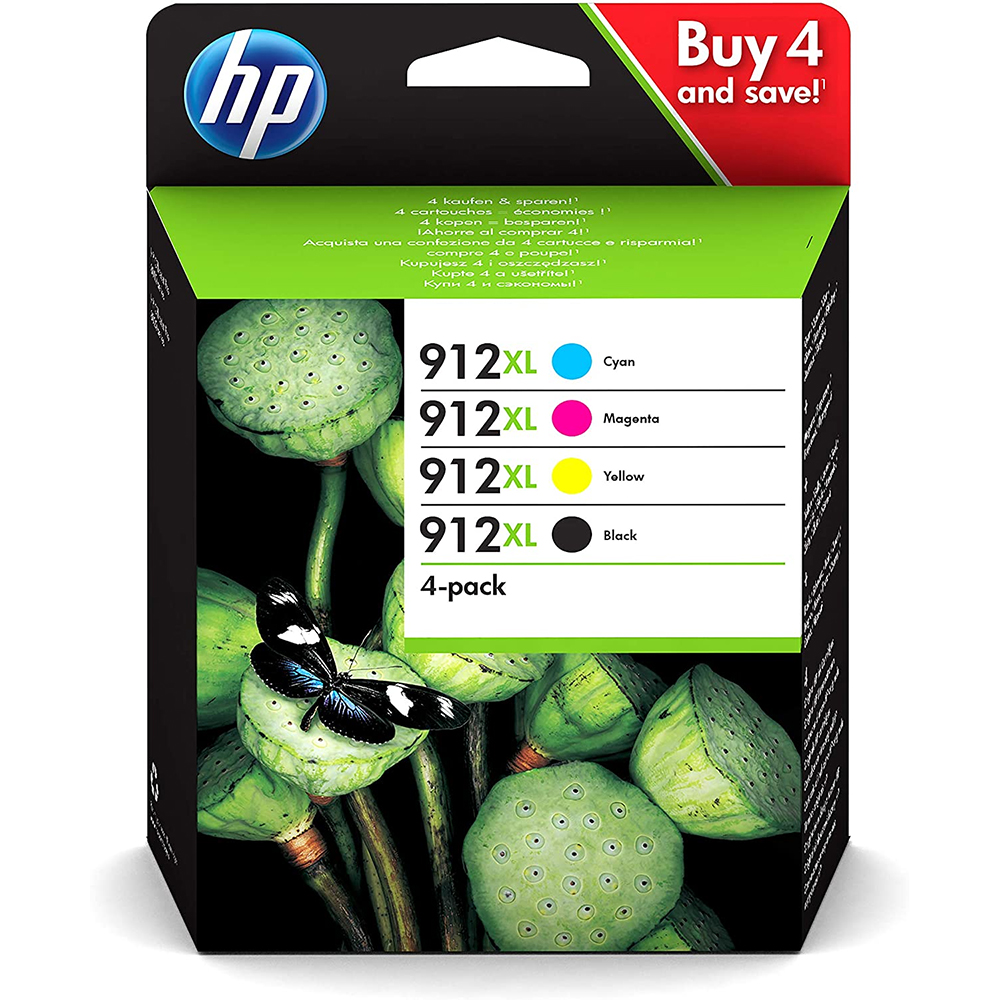 HP 8012  8014 912XL Ink Cartridge Value Pack CMYK (825 Pages)