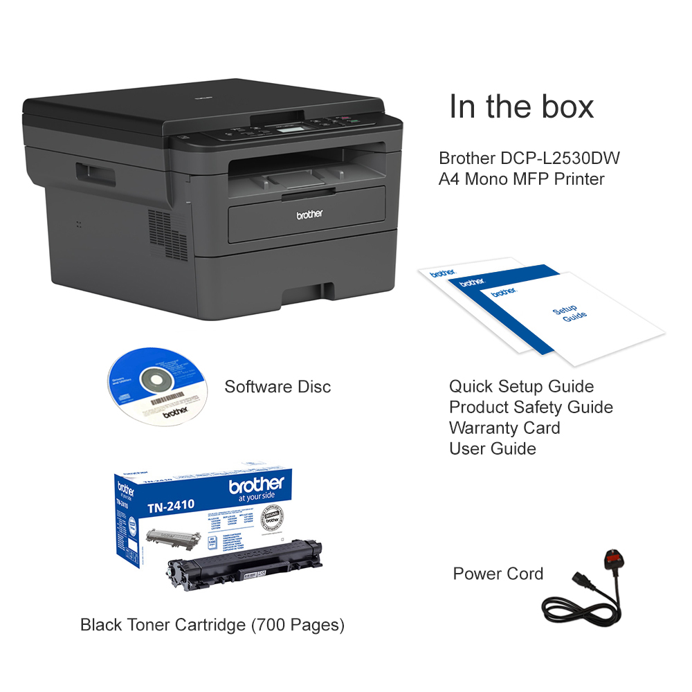 Brother DCP-L2530DW A4 Mono Multifunction Laser Printer - DCPL2530DWZU1