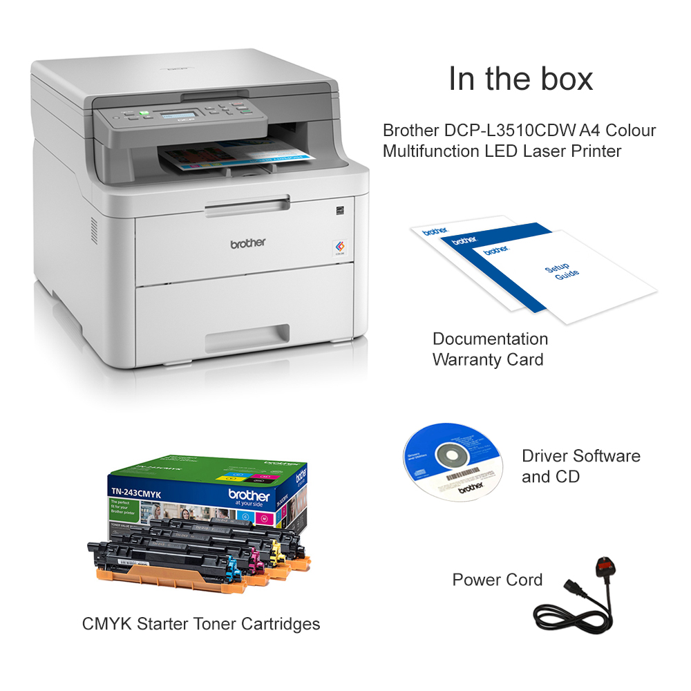 Brother DCPL3510CDW A4 Colour Multifunction LED Laser Printer DCPL3510CDWZU1