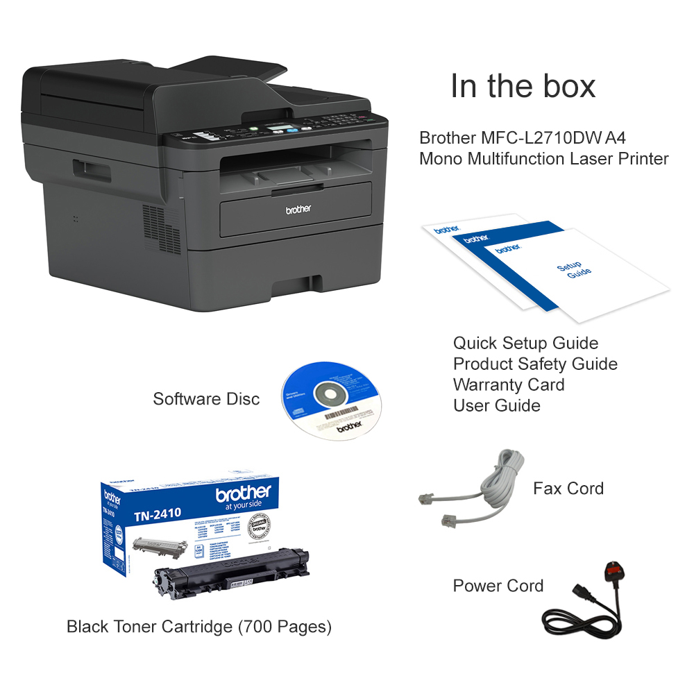 Brother MFC-L2710DW Mono Multifunction Laser Printer - MFCL2710DWZU1