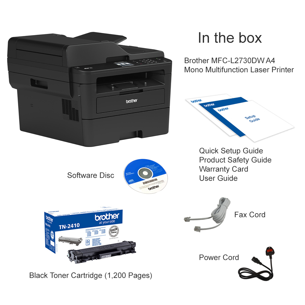 Brother MFCL2730DW A4 Mono Multifunction Laser Printer MFCL2730DWZU1