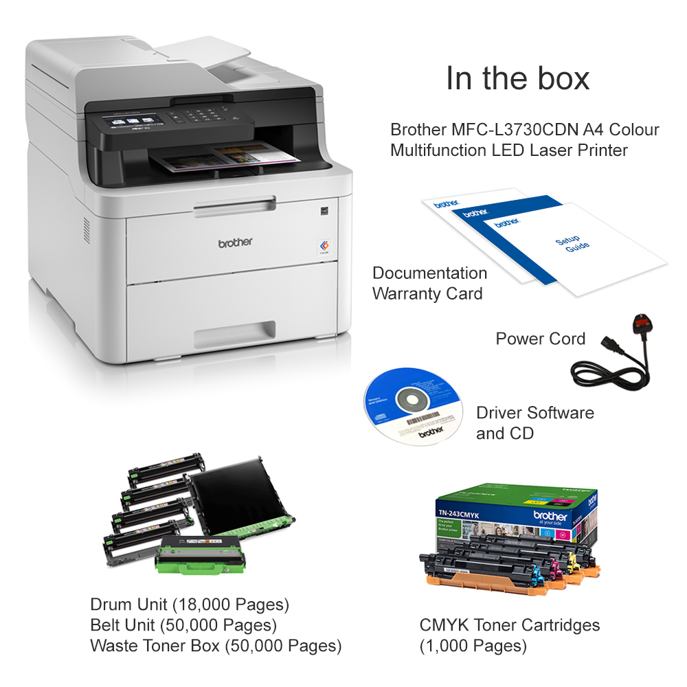 Brother MFCL3730CDN A4 Colour Multifunction LED Laser Printer