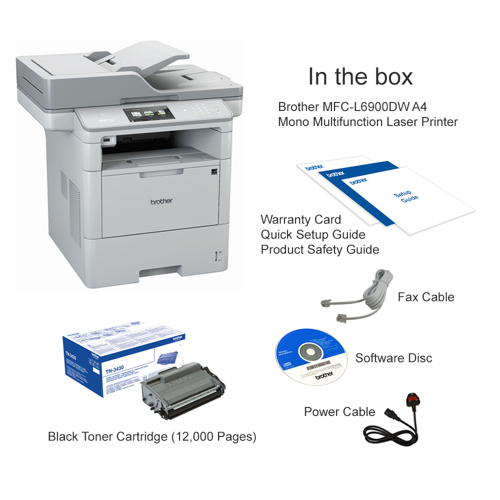 Brother MFCL6900DW A4 Mono Multifunction Laser Printer MFCL6900DWZU1