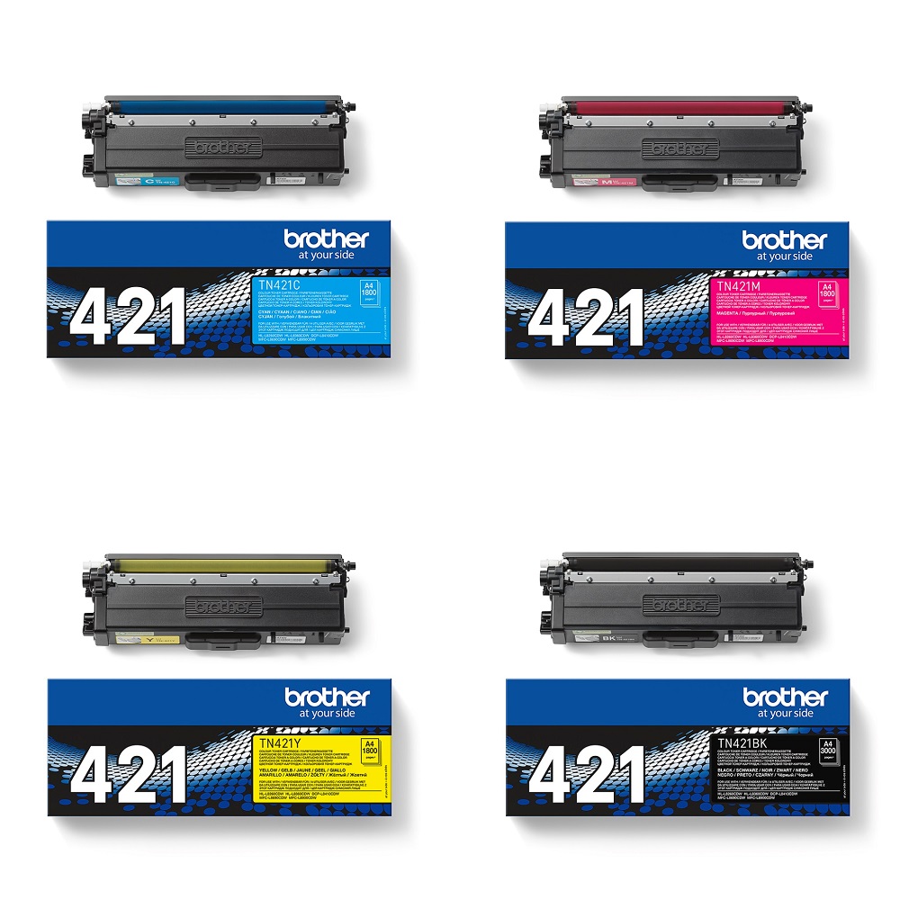 TN-421 Toner Rainbow Pack CMY (1,800 Pages) K (3,000 Pages)