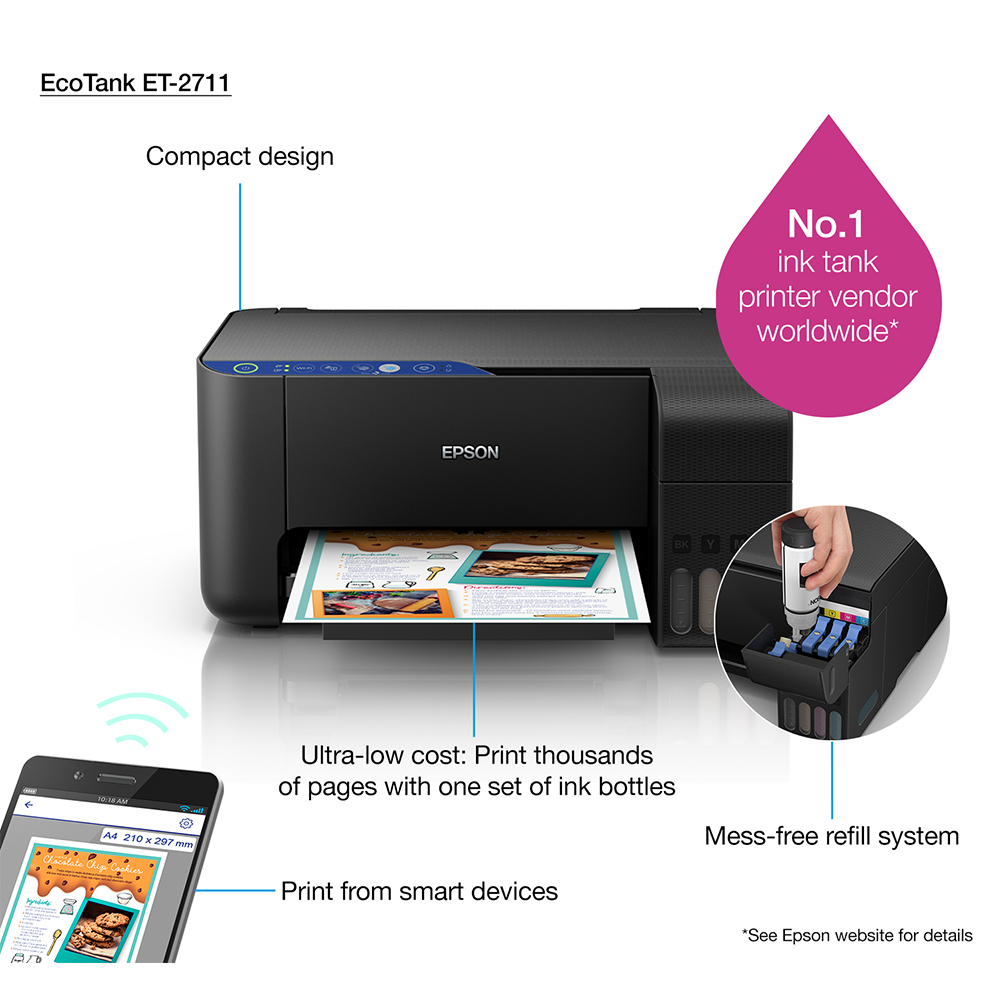 Epson EcoTank ET2711 A4 Colour Multifunction Inkjet Printer C11CG86402