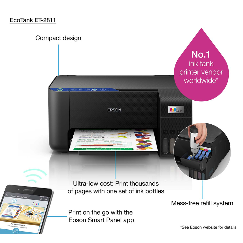 Epson EcoTank ET2811 A4 Colour Multifunction Inkjet Printer C11CJ67402
