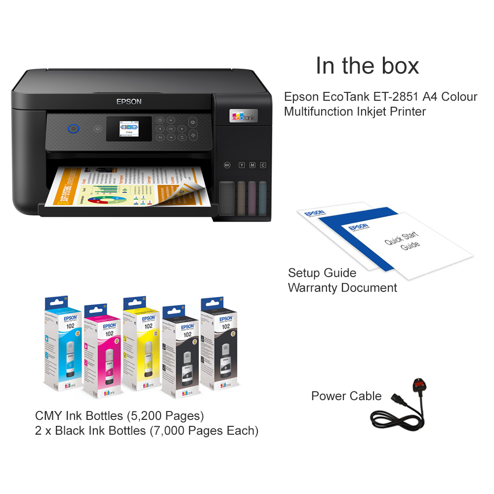 Epson EcoTank ET2851 A4 Colour Multifunction Inkjet Printer C11CJ63403
