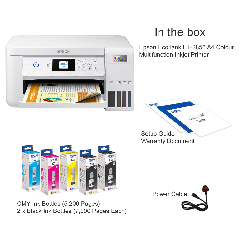 Epson EcoTank ET-2856 A4 Colour Multifunction Inkjet Printer - C11CJ63402