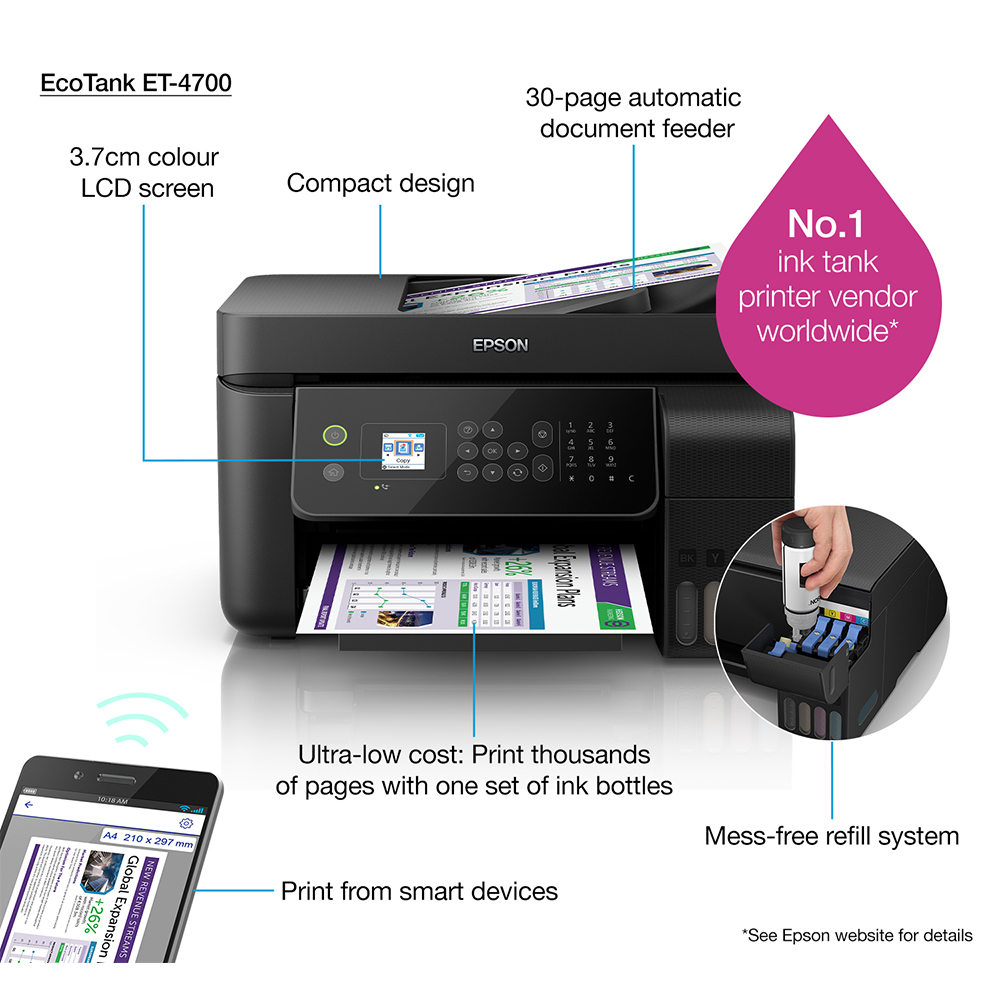 Epson EcoTank ET4700 A4 Colour Multifunction Inkjet Printer C11CG85401