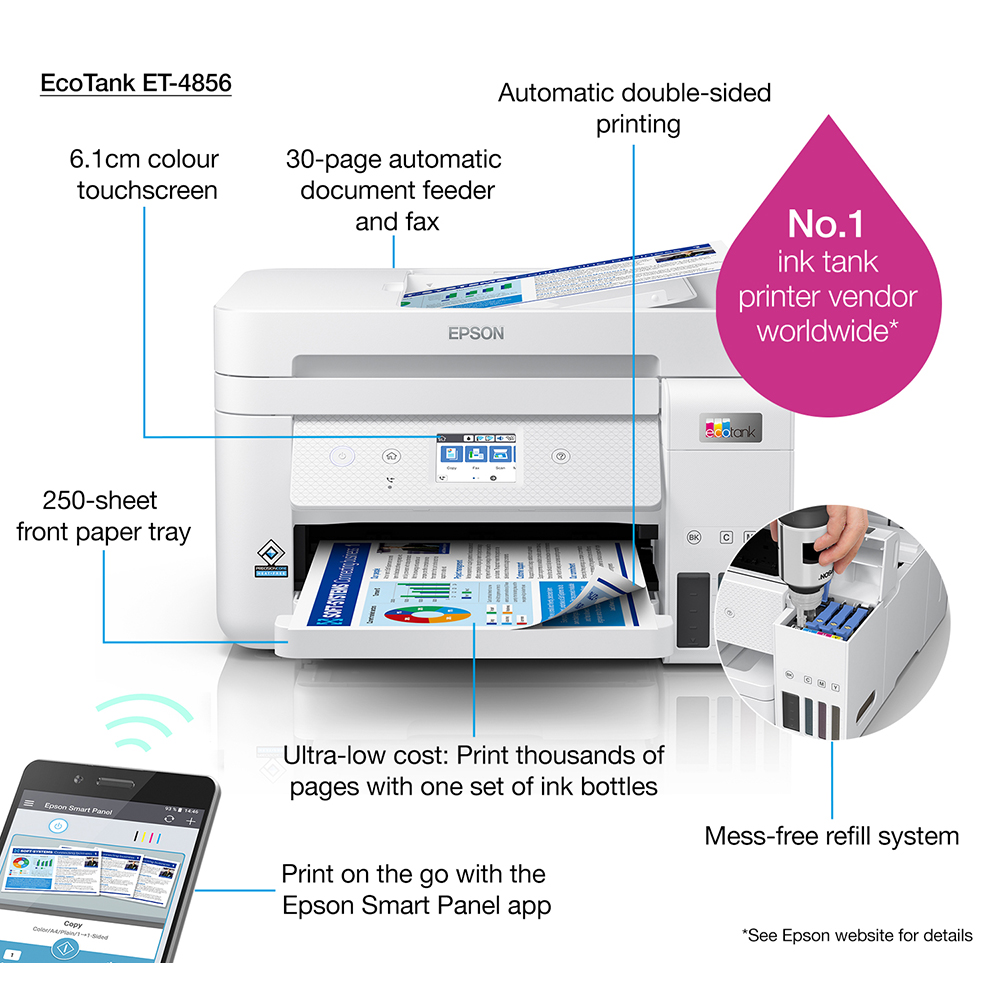 Epson EcoTank ET4856 A4 Colour Multifunction Inkjet Printer C11CJ60407CA