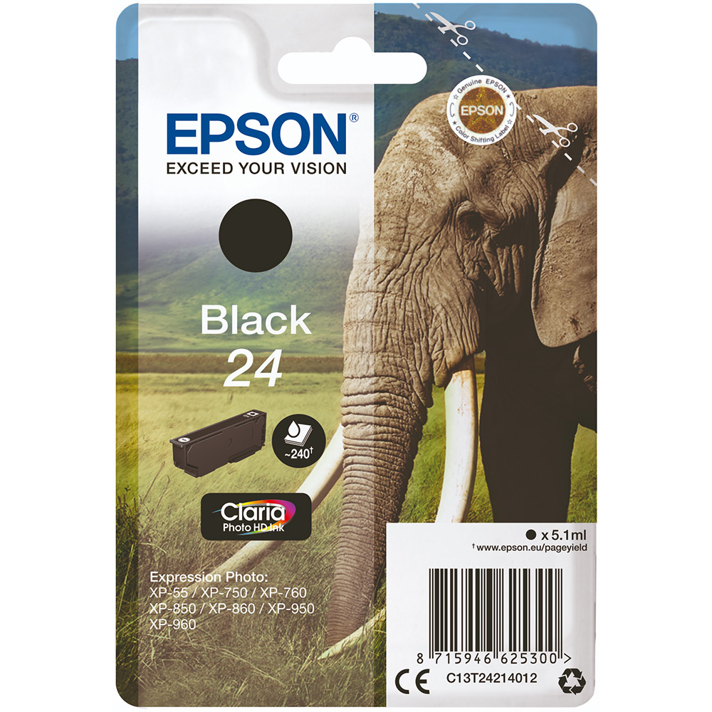 Epson C13T24214012 24 Black Ink Cartridge 240 Pages
