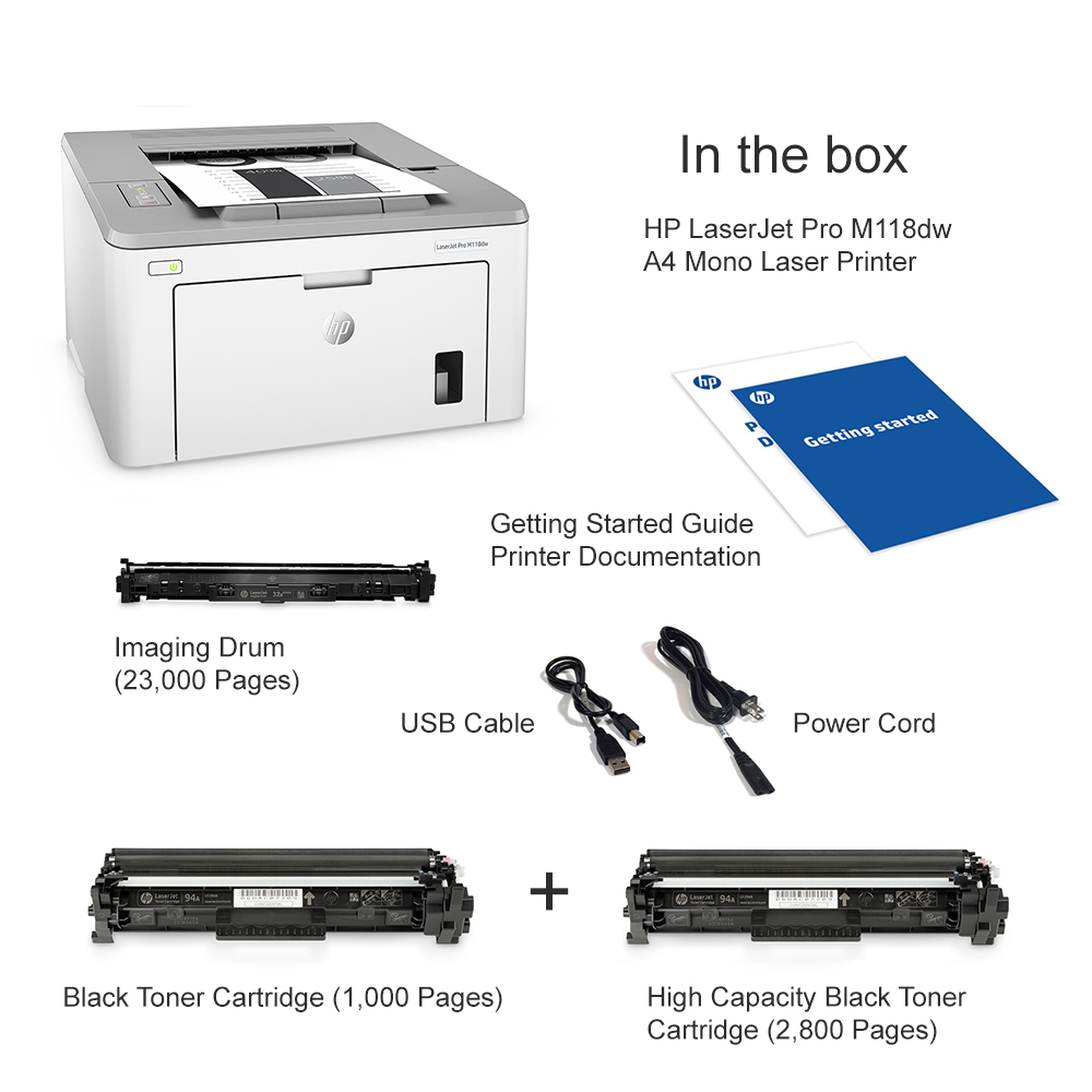 HP LaserJet Pro M118dw + 2.8k Black Toner