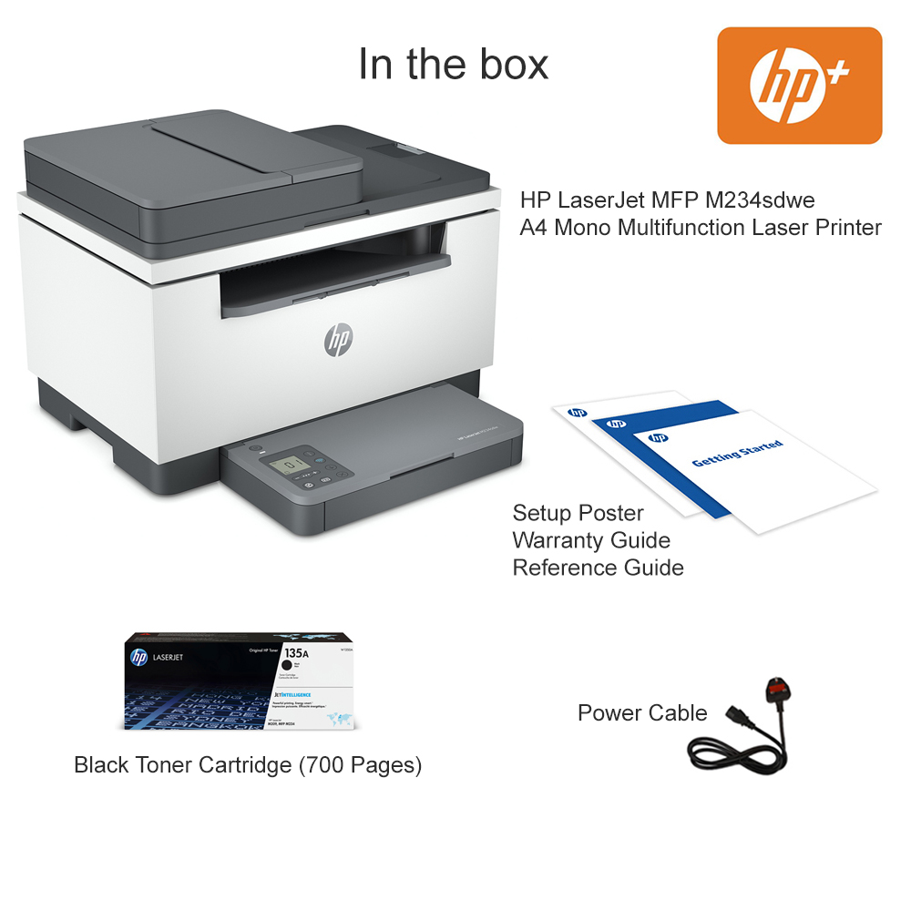 HP LaserJet MFP M234sdwe A4 Mono Multifunction Laser Printer with HP Plus -  6GX01E