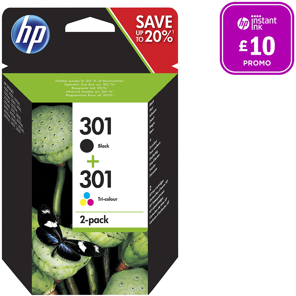 HP 301 Pack combo de 2 (N9J72AE) - Noir/3 Couleurs