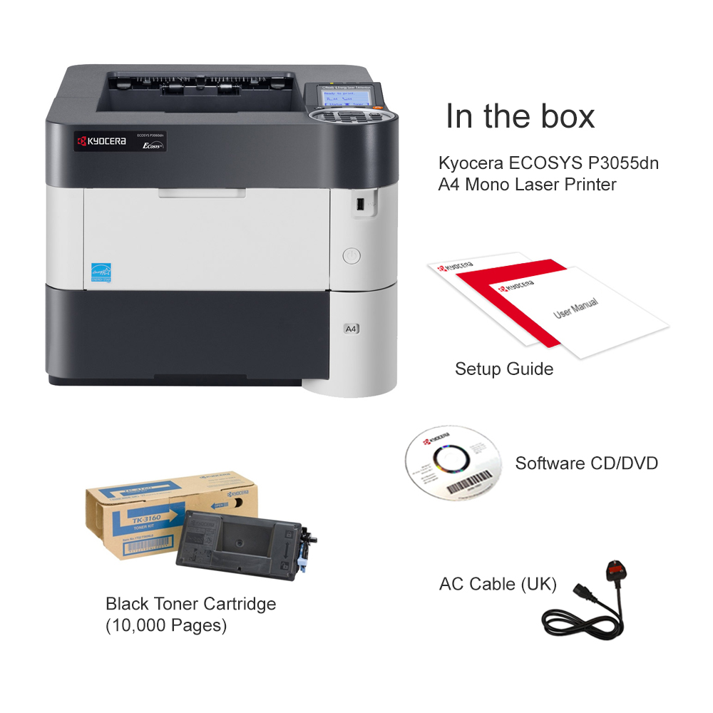 Kyocera ECOSYS P3055dn A4 Mono Laser Printer 1102T73NL0