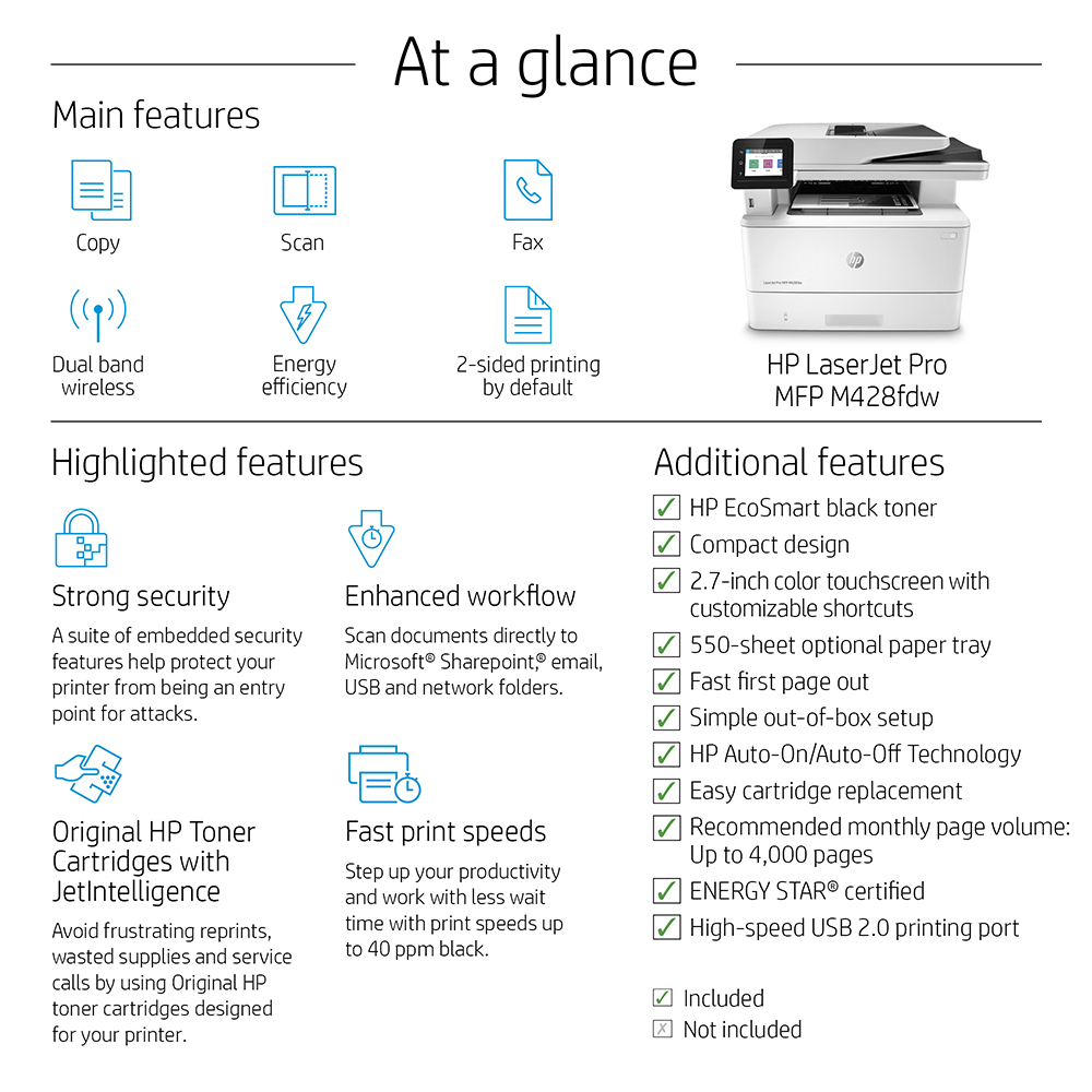 HP LaserJet Pro MFP M428fdw A4 Mono Multifunction Laser Printer - W1A30A