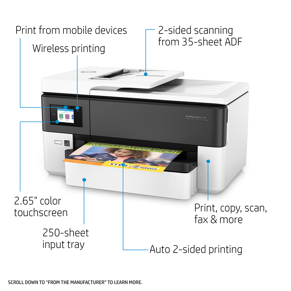HP OfficeJet Pro 7720 A3 Colour Inkjet Printer with A4 Scan - Y0S18A